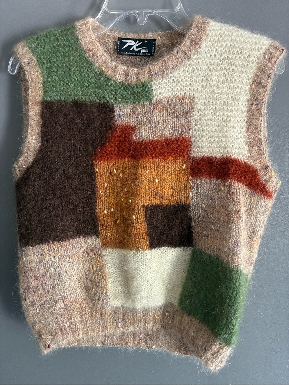 Colorblock Mohair Blend Sweater Vest - Green, Brown, Rust, Cream